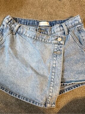 Altar'd State Light Blue Denim Wrap-Front Jean Shorts